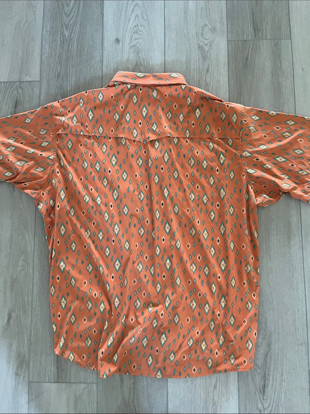 Poncho Orange Diamond-Print Short-Sleeve Pearl Snap Shirt XXL - Picture 4 of 4